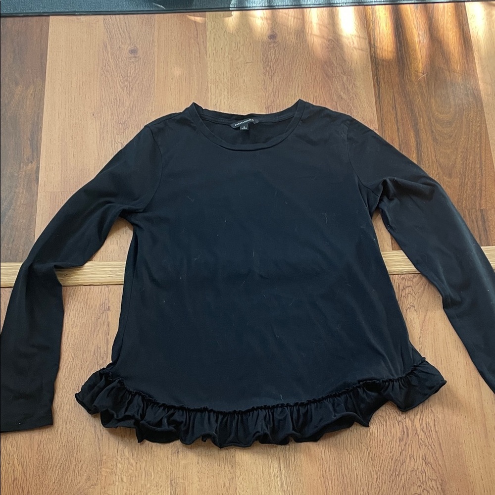 Banana Republic Black Long Sleeve Ruffle Top